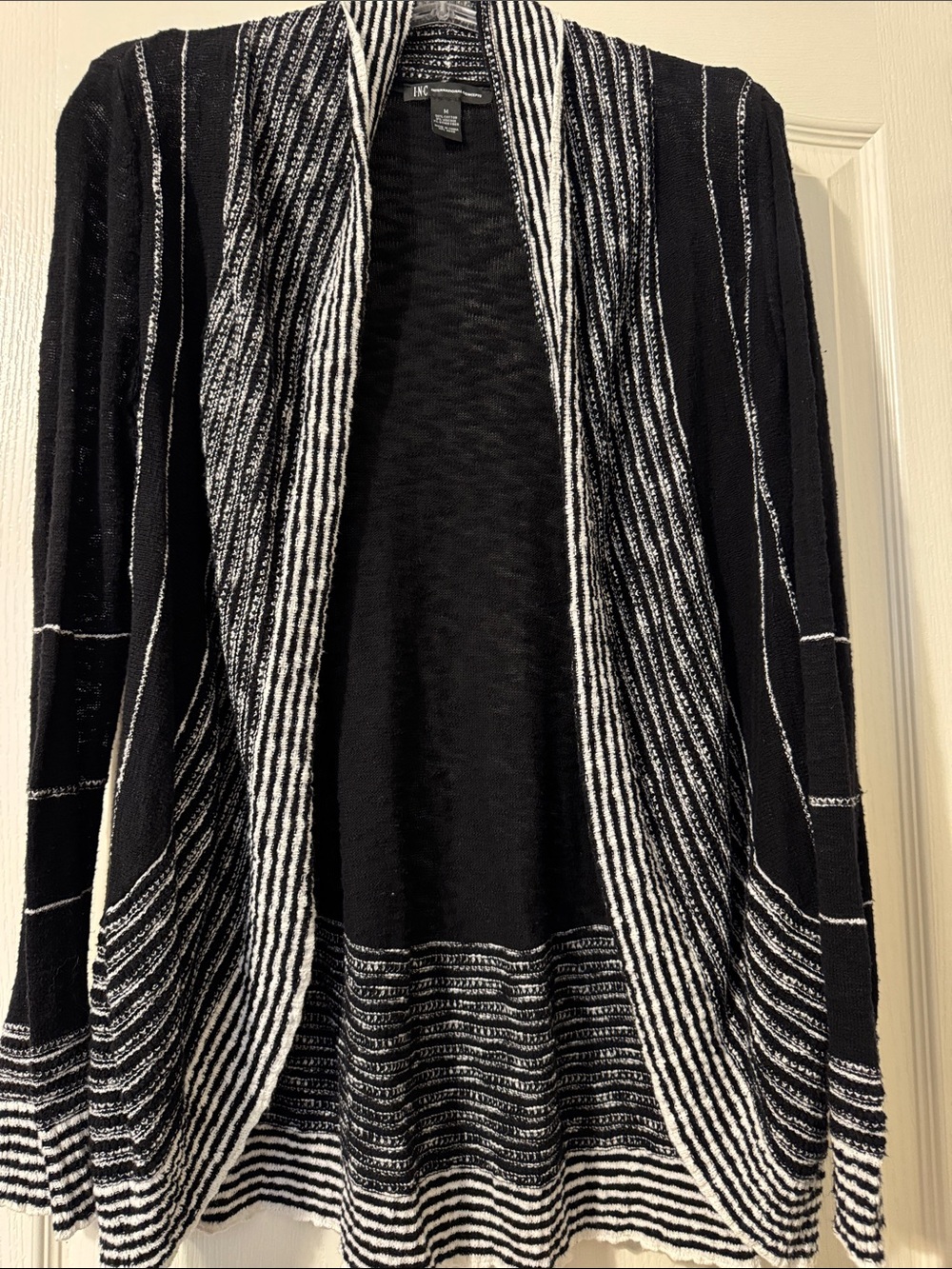 INC International Concepts Black & White Striped Open-Front Cardigan 0012